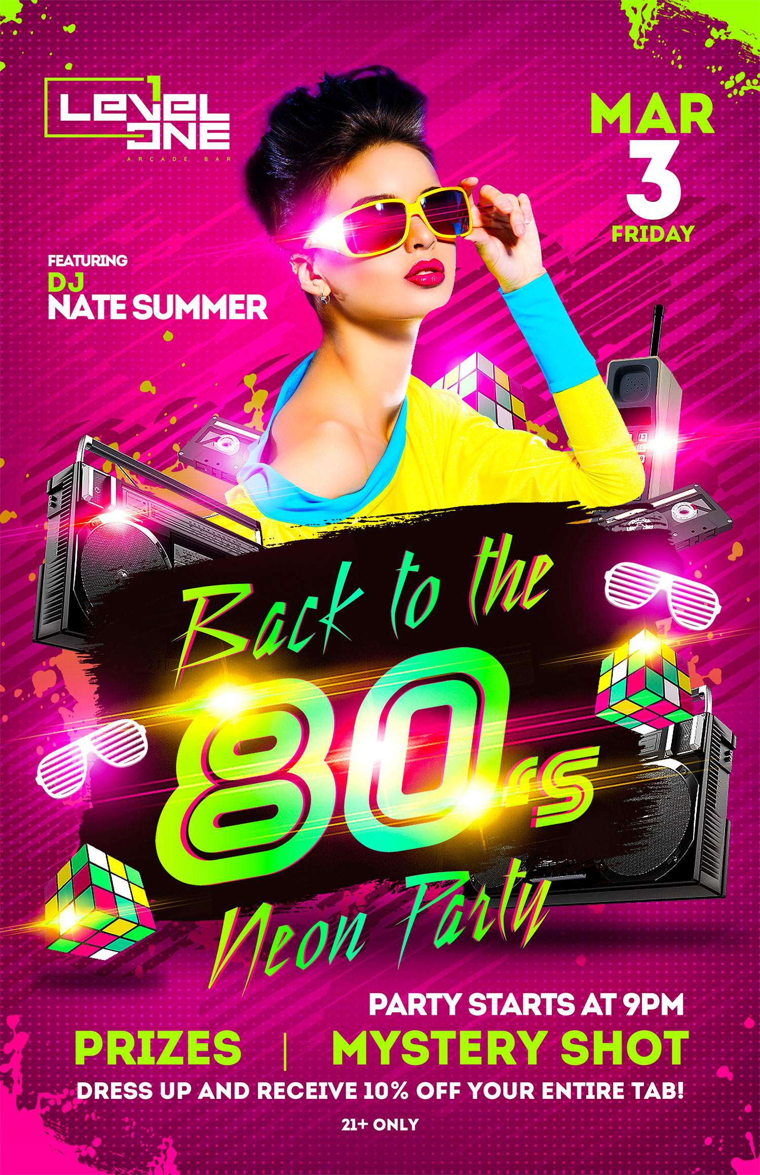 First Friday 80's Neon Theme Party